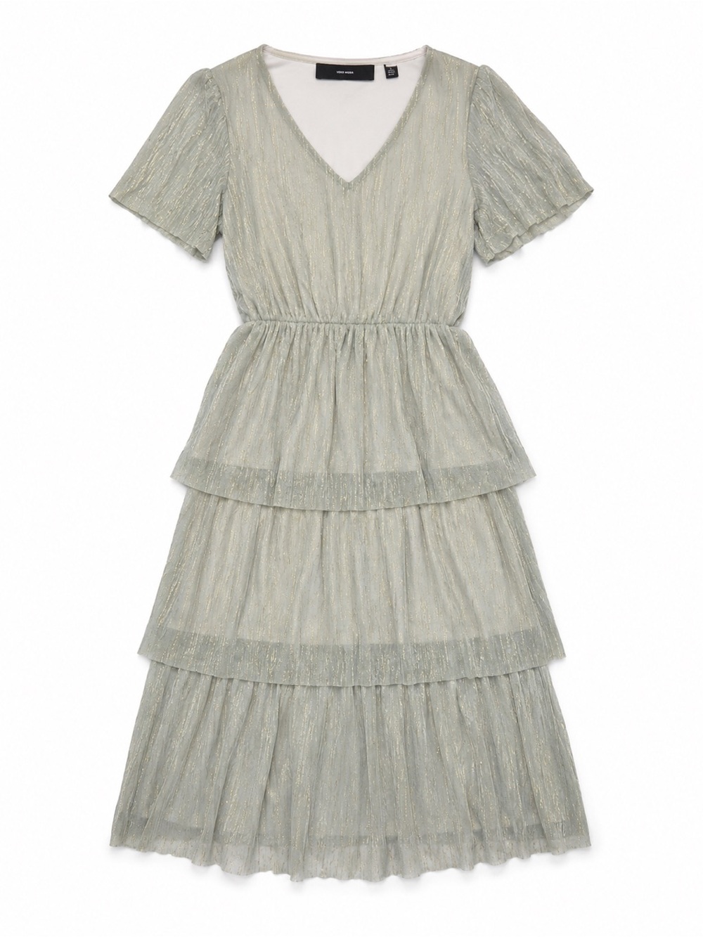 Vero Moda Silver Gold Metallic Tiered Midi Dress 8 10 12 Large